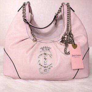 Juicy Couture Pink Rhinestone Logo Shoulder Handbag Chain Strap NWT